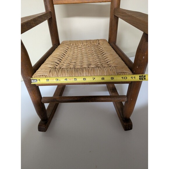 Vintage MCM 24" Wooden Child’s Rocking Chair w/ Arms & Handwoven Rattan Seat EUC - Picture 5 of 7
